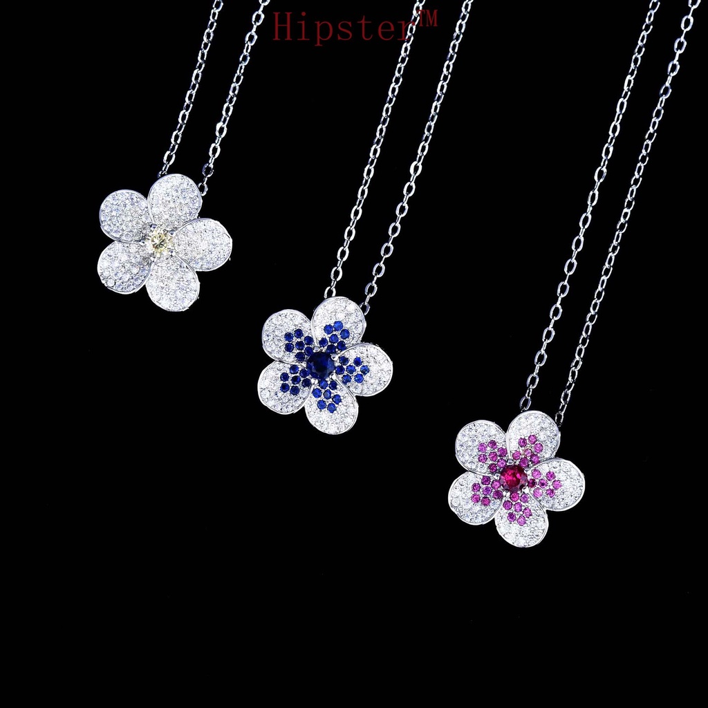 Flower Necklace Sapphire Pendant for Women