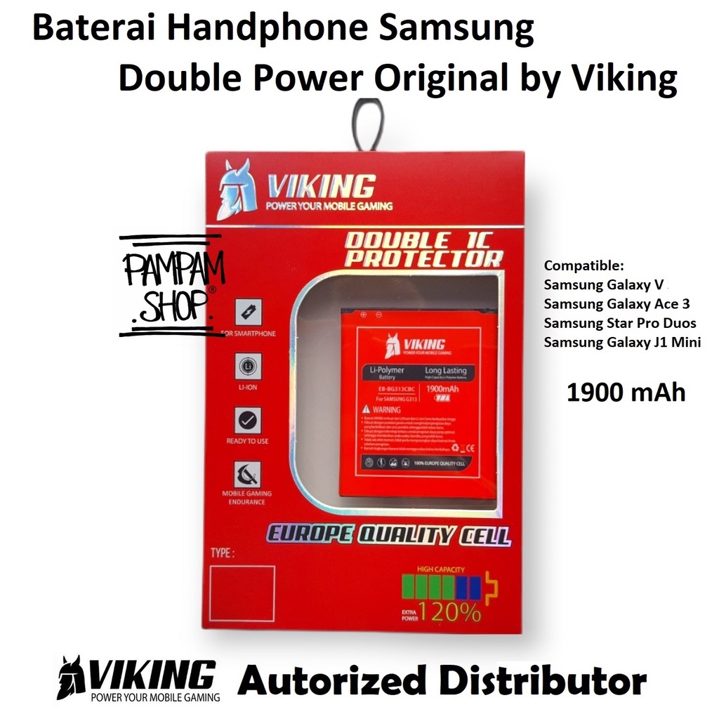 Baterai VIKING Double Power Original Samsung Galaxy V G313 V Plus V+ G318 J1 Mini J105 Star Pro Duos S7262 Batre Batrai Battery Ori