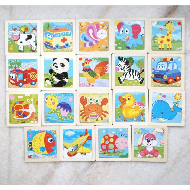 Puzzle Edukasi Anak 9 Piece Mainan Impor 11x11cm Mini Puzzle / Mainan Edukasi