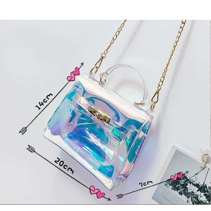 Tas Selempang wanita Transparan Metalic Hologram TM002 Kotak hand bag high quality handbag