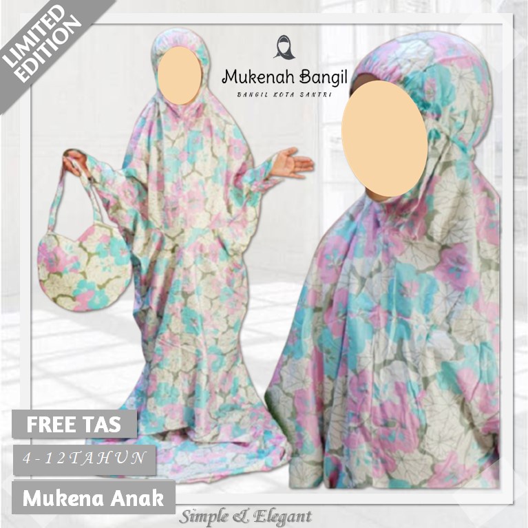 Mukena Mukenah Rukuh Telekung ANAK Terusan Travel Jumbo Katun Rayon Premium Motif Bunga Free Tas