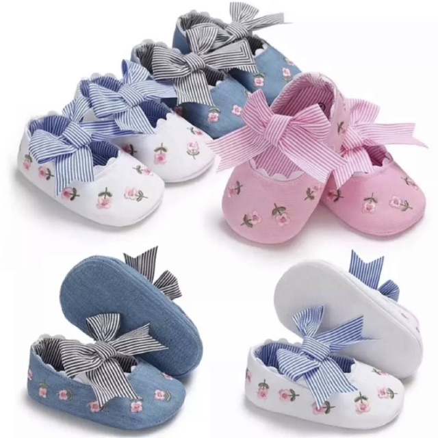 prewalker bayi sepatu baby perempuan 0-24 bulan salur bordir bunga import