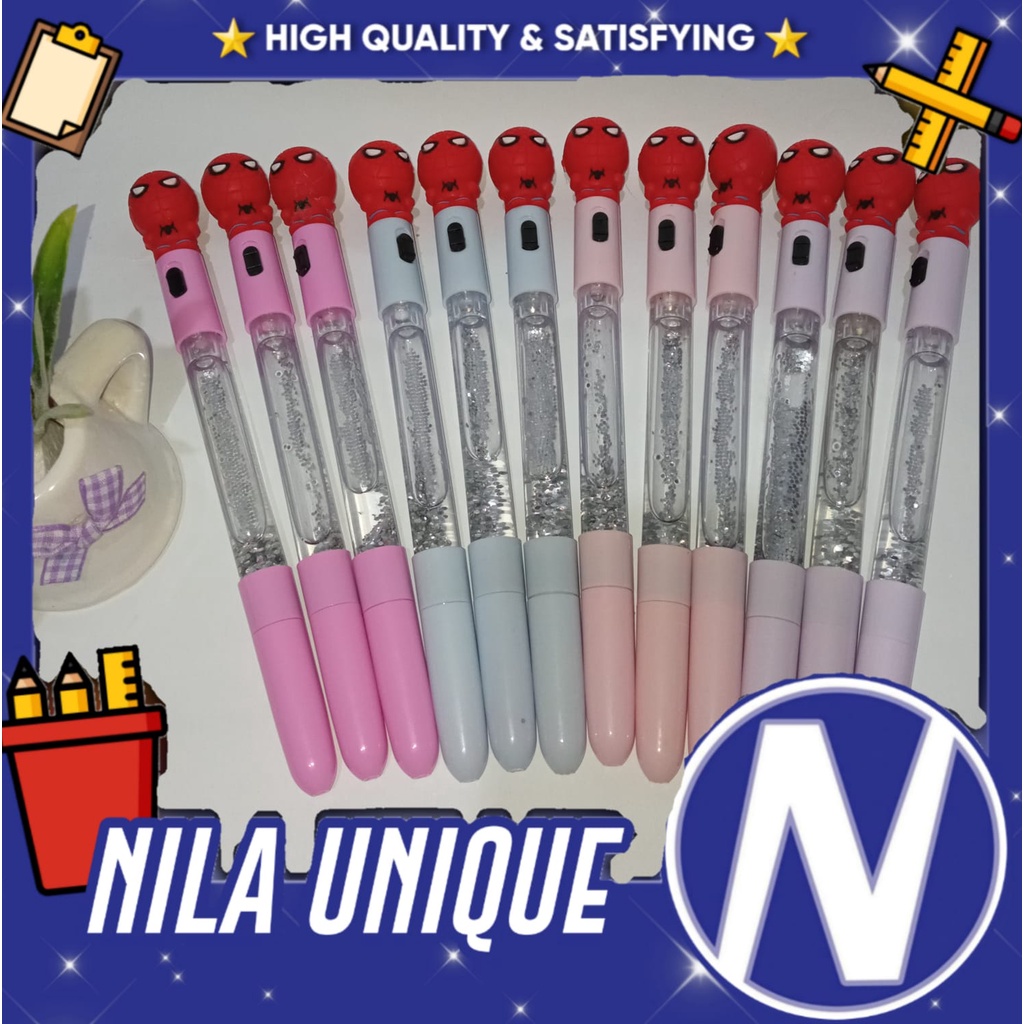 

BOLPOINT GEL LUCU BISA MENYALA KARAKTER SPIDERMAN/ PULPEN GEL UNIK LAMPU + GLITTER (1Pcs)