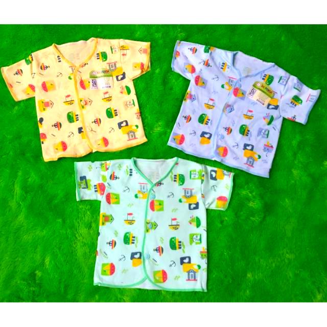 3 Baju Bayi SNI Tangan Pendek Atasan Newborn Kancing Depan Saffenda WD-6