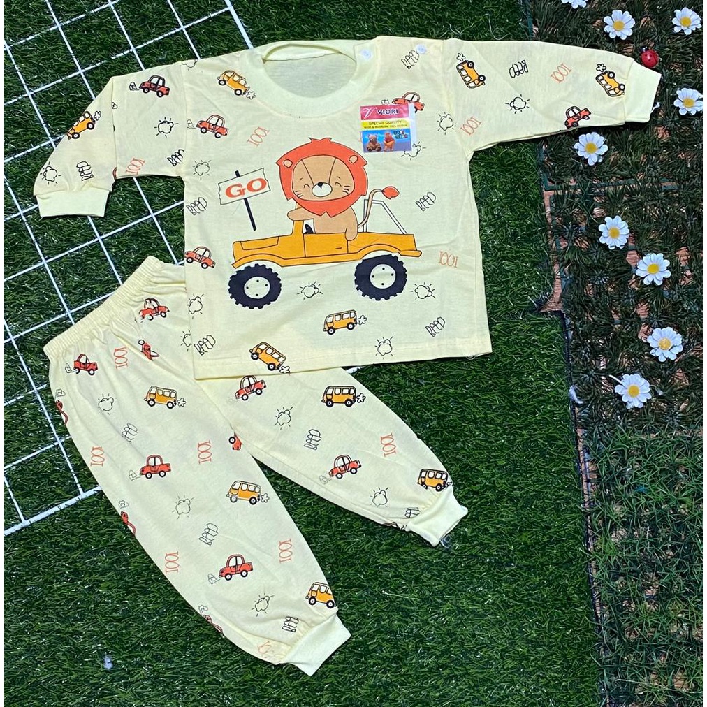 baju anak lucu murah motif lion car setelan 3-18bulan