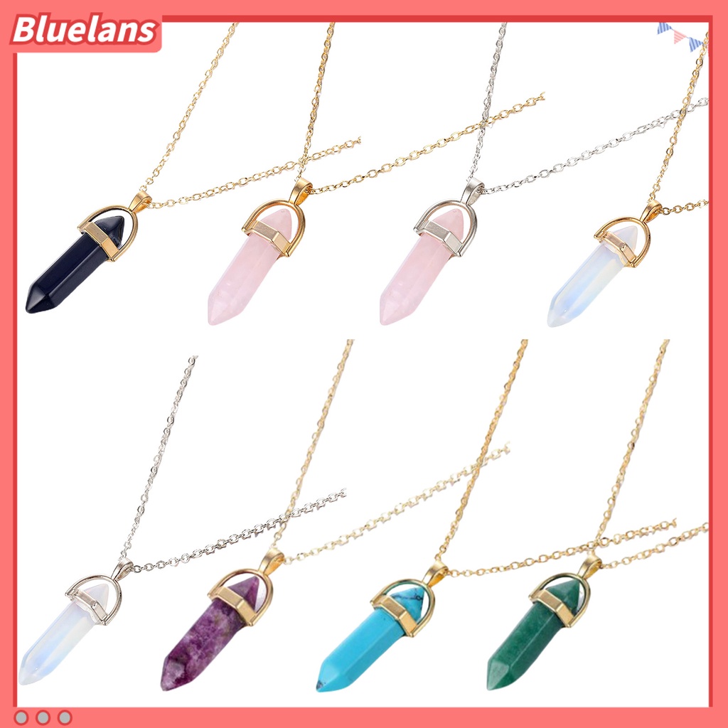 Bluelans Kalung Rantai Liontin Batu Kristal Imitasi Bahan Logam Untuk Wanita