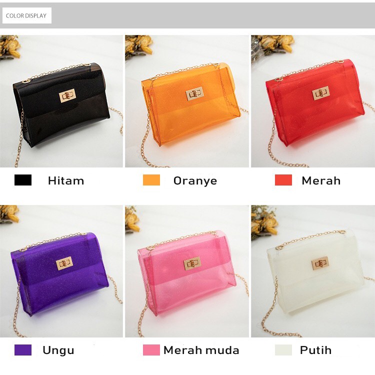 Rowling (45)Tas Handbag/Bahu/Selempang Bahan PVC Jelly Transparan untuk Wanita/Storage Makeup Hologram Handbags