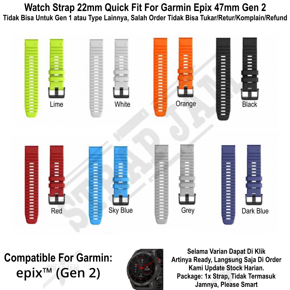 MF6 Watch Strap Garmin Epix Gen 2 47mnm - Tali Jam Tangan 22mm Quick Fit Rubber Silikon