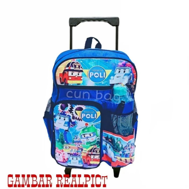 Tas Ransel Troli Anak Laki-laki Free Botol Minum/Tas Ransel Sekolah Tk-sd Troli Dorong Anak