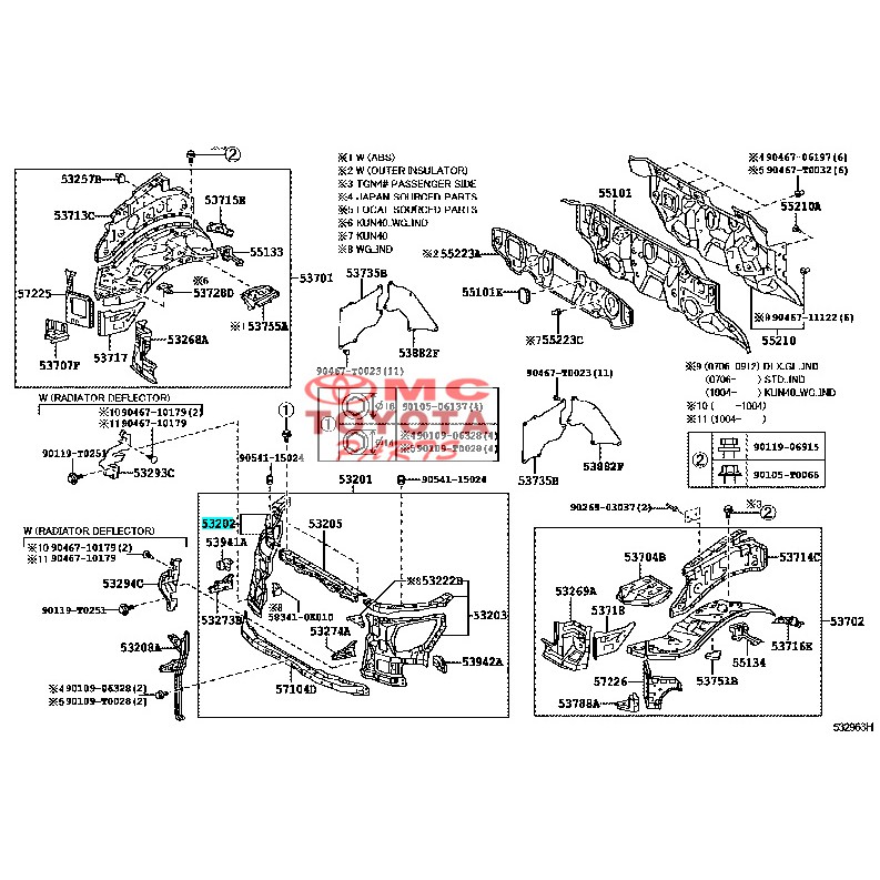 Support Radiator Palangan Depan Kanan Toyota Innova 53202-0K130
