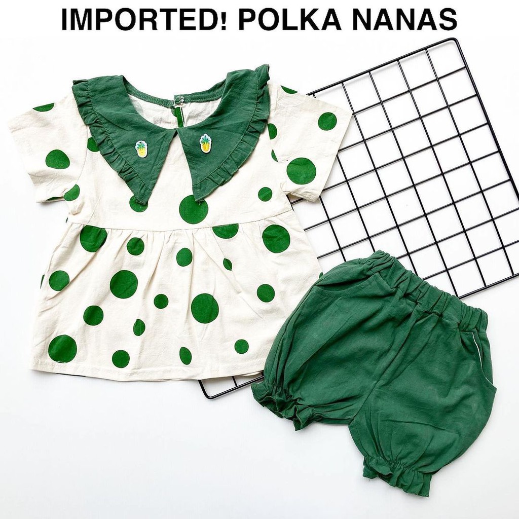 POLKA NANAS Baju Setelan Celana Import Impor Pergi Lucu Fashion Anak Bayi Perempuan Cewek Terlaris