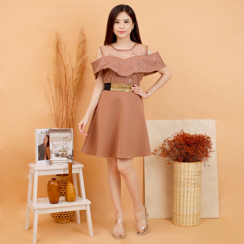 Kathryn collection # 158, Dres rok mekar  scuba import premium kombinasi tile gliter mutiara free belt