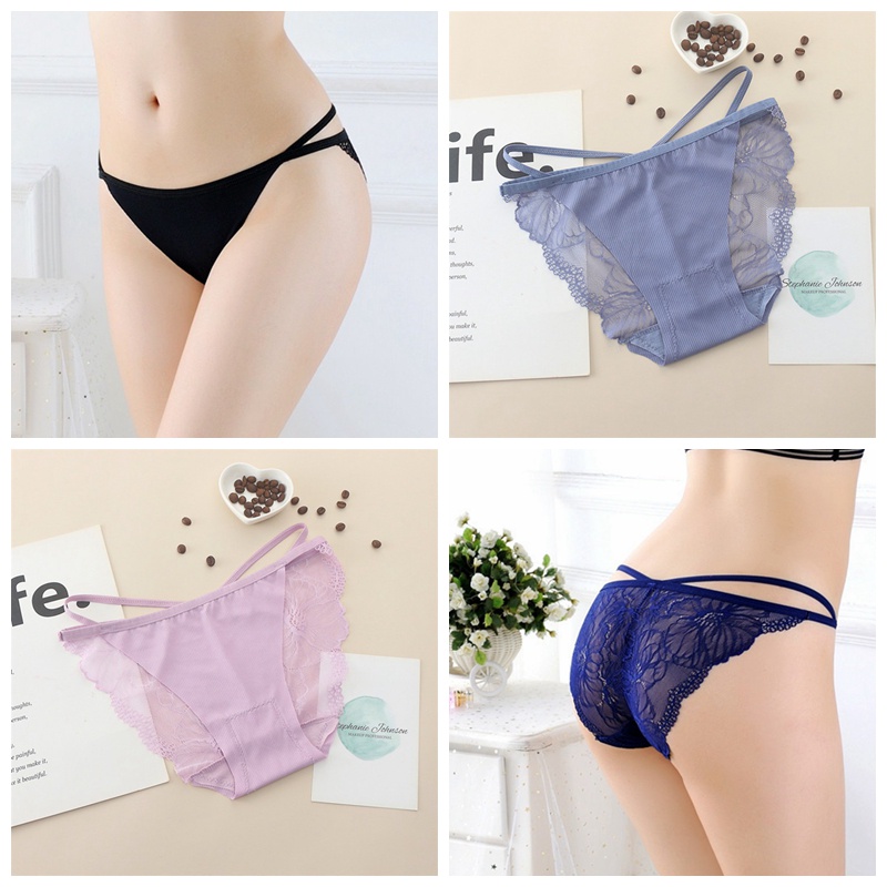 Celana Dalam Brief Wanita dengan Model Hollow-Out dan Bahan Lace Transparan Bergaya Sexy 3C209