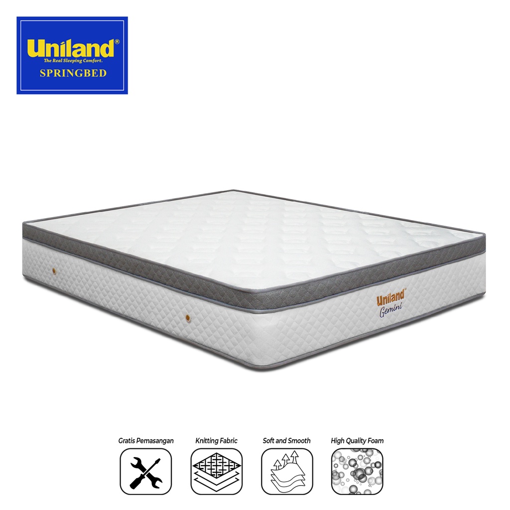 Uniland Springbed Gemini Plushtop Abu Abu - Kasur Spring Bed Hanya Kasur