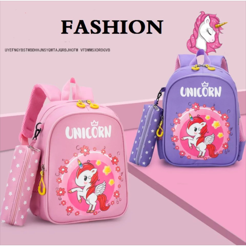 Tas Ransel Anak Perempuan Sekolah TK/SD 2in1 Unicorn Kartun Disney Tas Sekolah Anak Perempuan