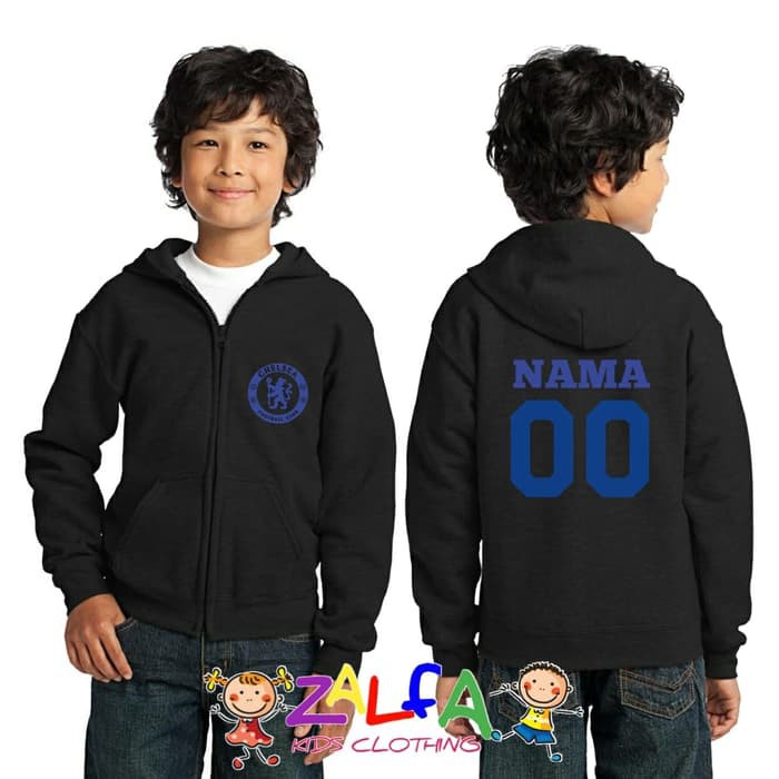 Jaket Sweater Hoodie Zipper Anak Anak Chelsea FC Gratis Pakai Nama