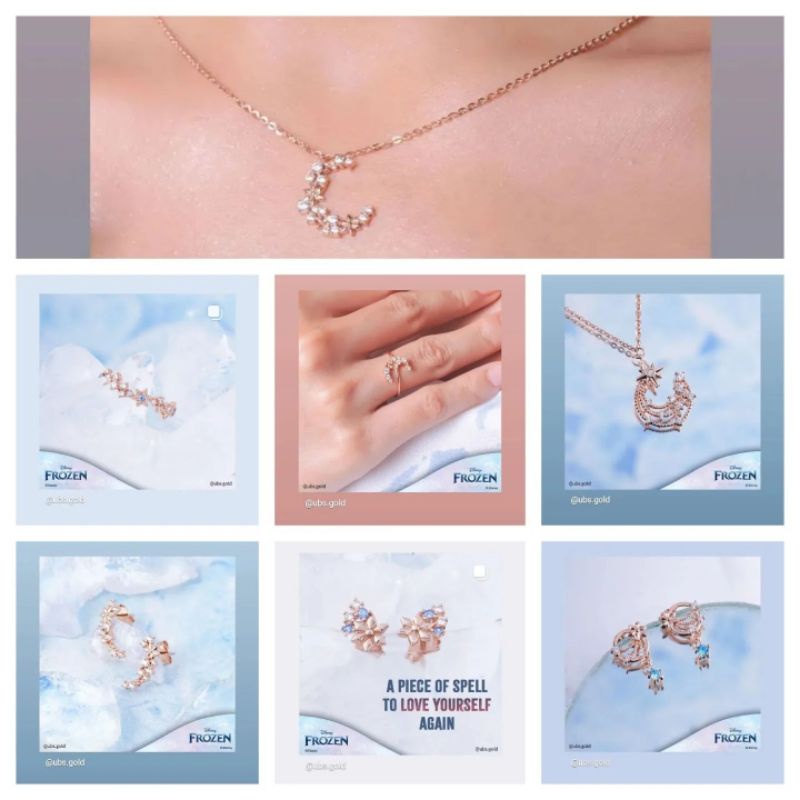 Kalung, anting giwang tusuk, cincin frozen elsa anna edisi terbaru UBS kadar 375 8K