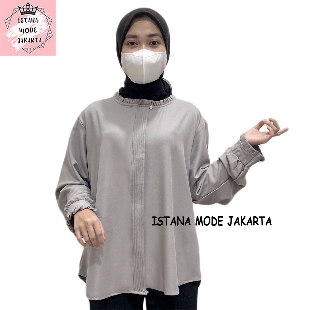 ISTANA MODE JAKARTA Lilac Jumbo baju atasan wanita terbaru blouse korean style blouse wanita lengan panjang-ABU MUDA PREMIUM