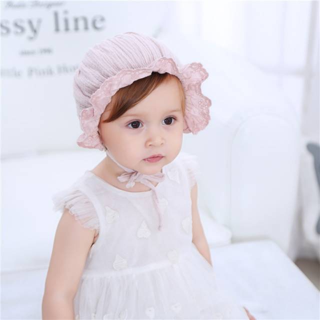 TP14-Topi Kupluk Bonet Noni Anak Bayi Perempuan Ruffle Renda Katun