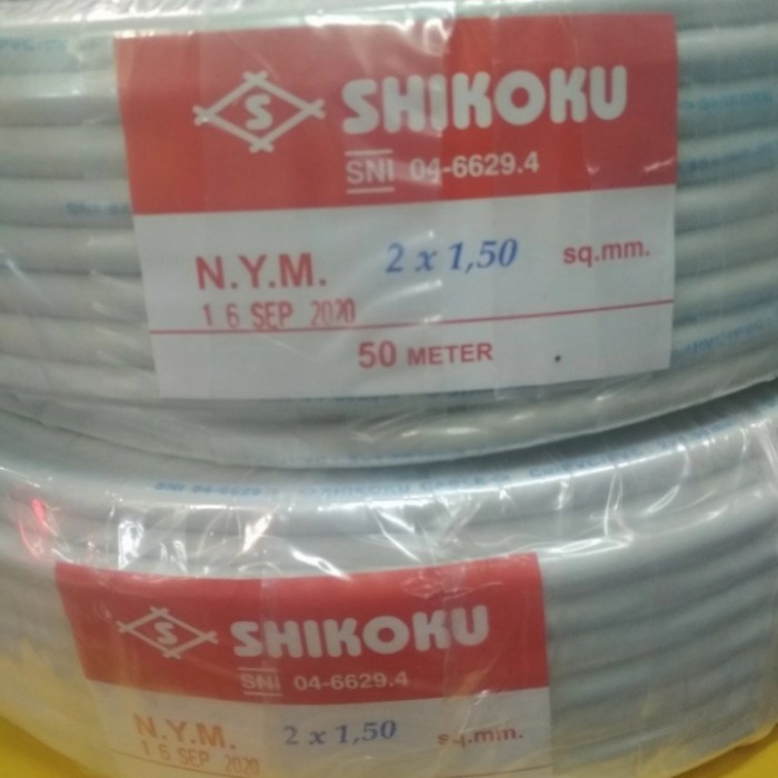 Kabel Roll - Kabel Nym 2X1.5 Mm Shikoku / Kabel Listrik Roll 50Meter Sni