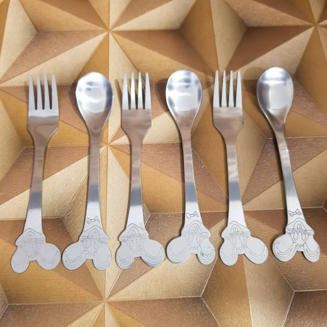 SENDOK KARAKTER SENDOK GARFU MAKAN MINI - SENDOK GARFU SET STAINLESS - SENDOK KECIL KARTUN - SENDOK MPASI