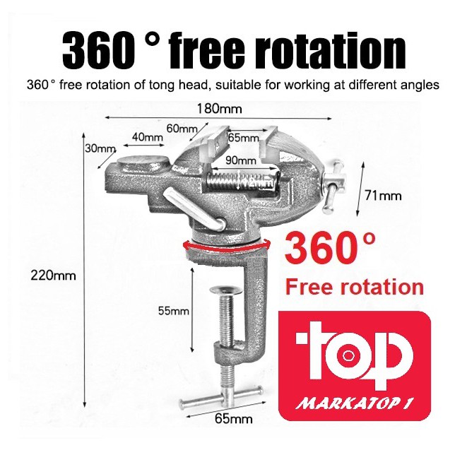 65 mm Vise Besi 360 rotation catok meja ragum desk clamp 2.5 inchi klem meja AA
