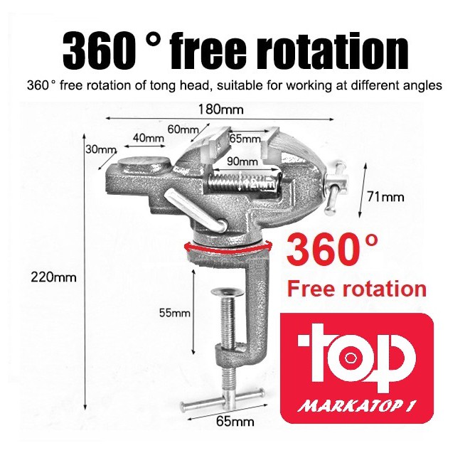 65 mm Vise Besi 360 rotation catok meja ragum desk clamp 2.5 inchi klem meja AA