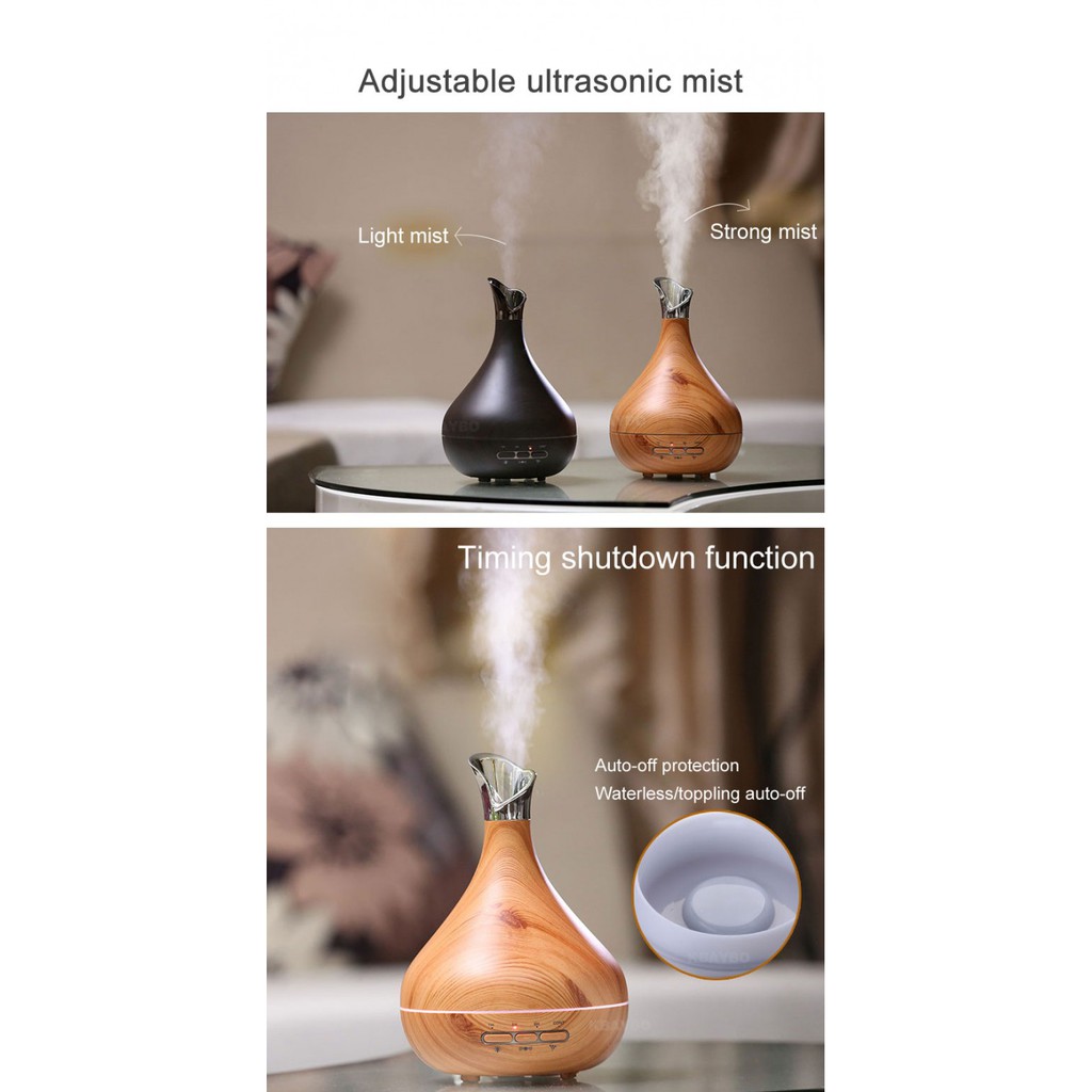 H29 Wooden Humidifier Aroma Diffuser 7 Color LED Light 300ml Brown