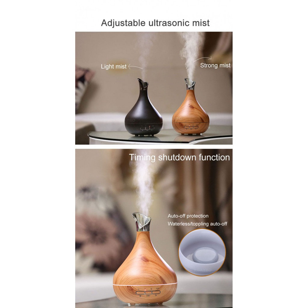 H29 Wooden Humidifier Aroma Diffuser 7 Color LED Light 300ml Black