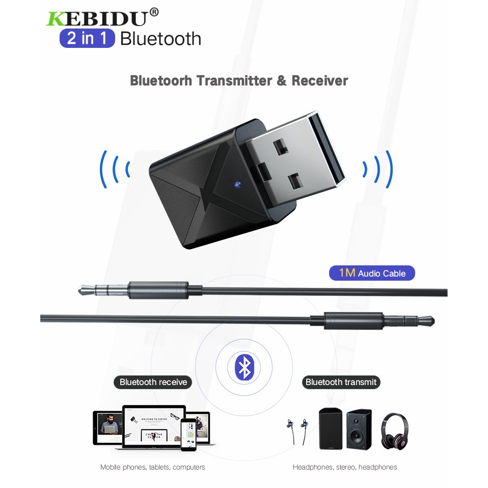 USB Dongle  2 in 1 HiFi Audio Bluetooth Transmitter &amp; Receiver - KN320 - Black