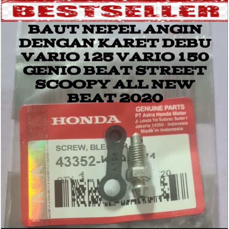 43352-K59-A71 NEPEL PEMBUANGAN ANGIN KALIPER MINYAK REM HONDA ALL NEW VARIO 125 150 160 GENIO TOKICO