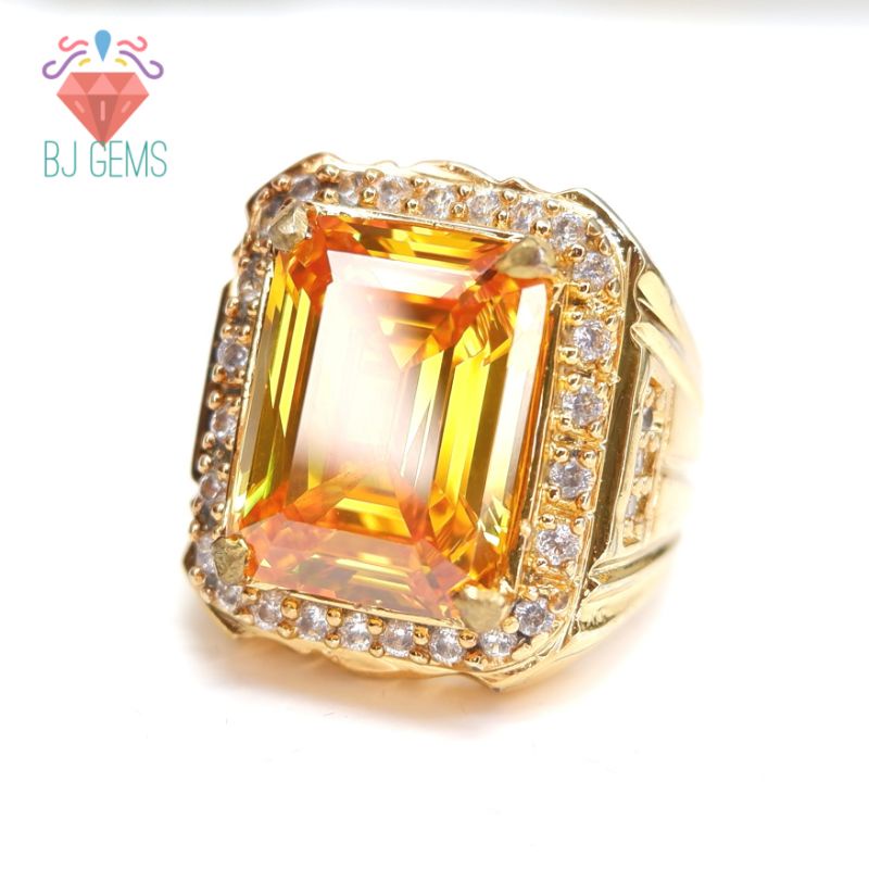 Cincin Yellow Gold Cubic Zirconia Emerald Big size