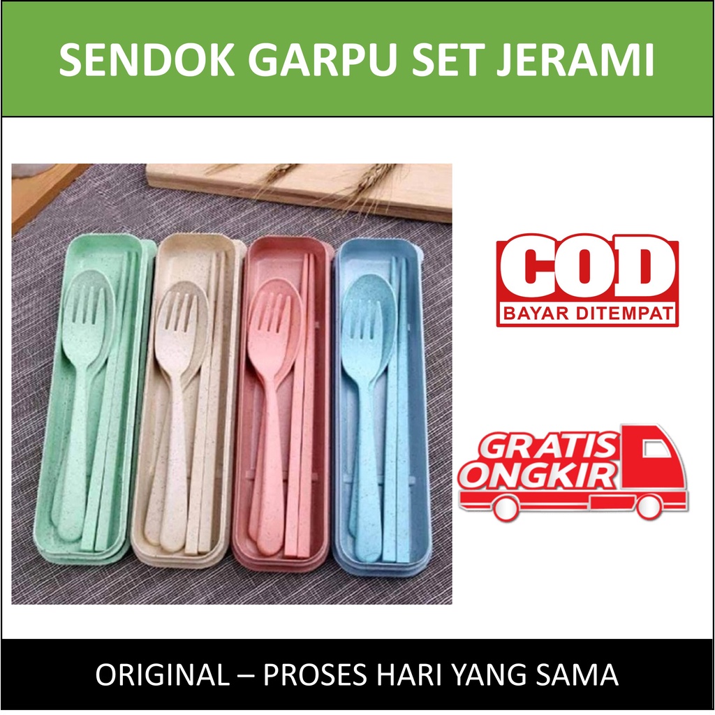 Alat Makan Set Sendok Garpu Sumpit Portable Set Bahan Alami Jerami Gandum Warna Warni