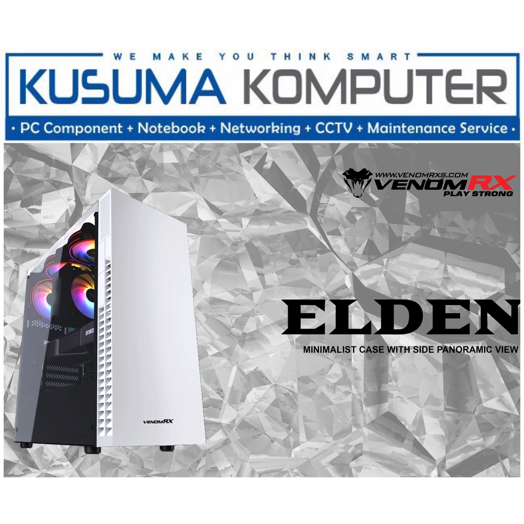 VenomRX Elden White + 3 Fan RGB Casing PC Gaming