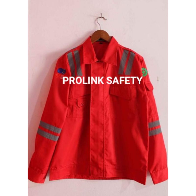 SERAGAM SAFETY MERAH SCOTLIGHT PUNDAK RESLETING DRILL FREE LOGO K3 BENDERA