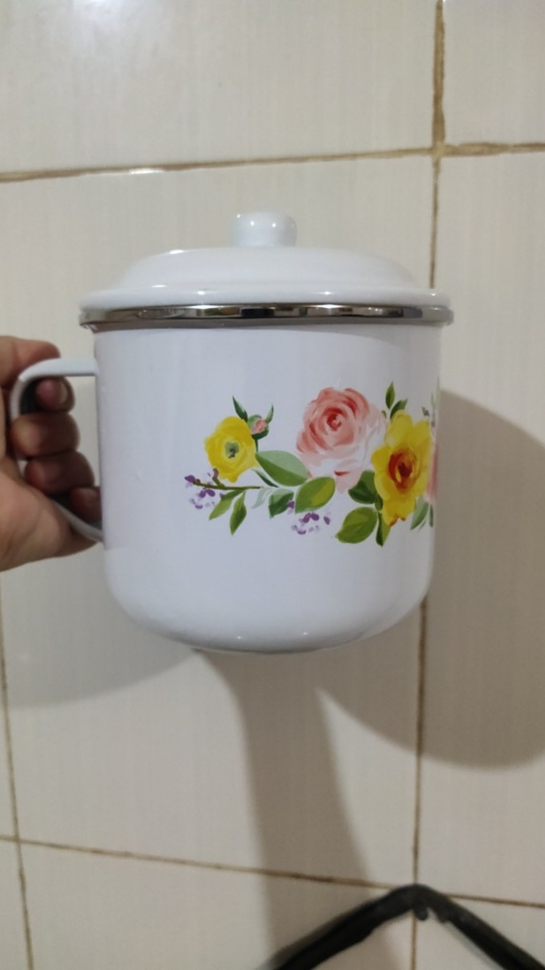 Ideal Mug Enamel Jadul Diameter 12 Cm Ber Motif Bunga Cantik