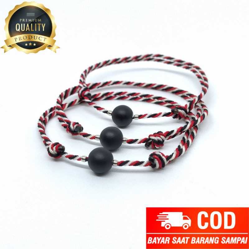 Gelang Tridatu Asli Bali - Gelang Batu Black Onyx Dop - Gelang Murah
