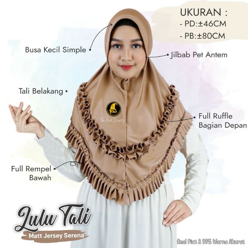 kerudung instan model hijab Lulu tali / hijab Lulu ruffel tali polos terbaru