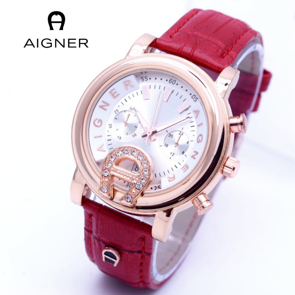 BEST SELLER JAM TANGAN WANITA AIGNER Y50 TALI KULIT CHRONO HIASAN TANGGAL AKTIF DM 3.8CM FREE BOX &amp; BATERAI || JAM TANGAN FASHION WANITA JAM TANGAN CEWEK MURAH