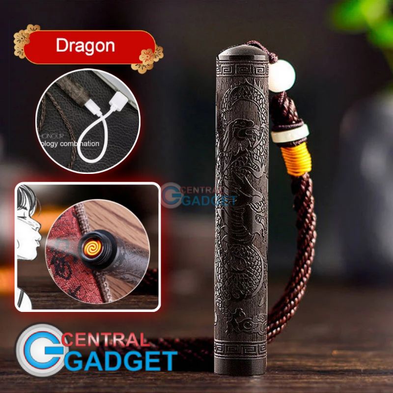 Korek Api Elektrik Korek Unik Koleksi Pahat Kayu Design Wood Korek USB Rechargeable Model Tiup