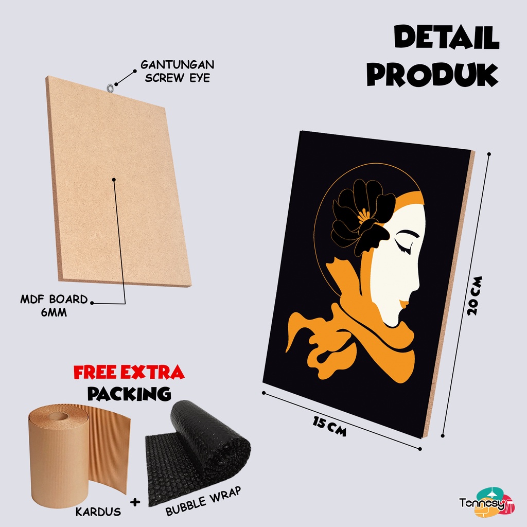 TENNESY HIASAN DINDING BOHO ABSTRACT FEMINIM 15x20CM WALL DECOR PAJANGAN KAYU DEKORASI DINDING KAMAR TIDUR RUMAH