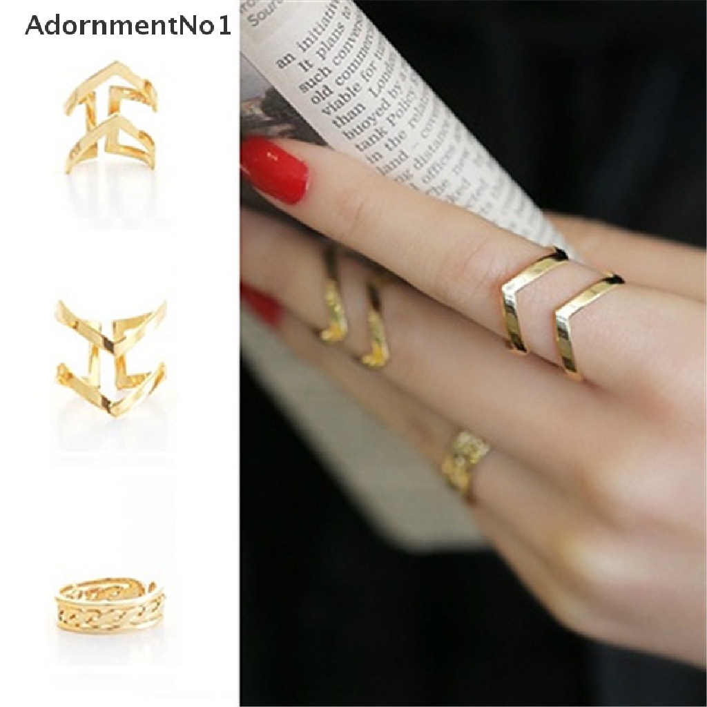 (AdornmentNo1) 3pcs / set Cincin Terbuka Fashion Gaya Punk Motif Geometri + Hollow Untuk Perhiasan Wanita / Hadiah