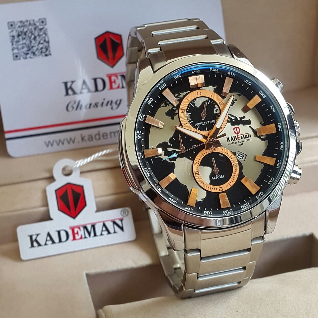 JAM TANGAN PRIA KADEMAN TYPE K443G/ JAM TANGAN PRIA KADEMAN TYPE K443G / JAM TANGAN PRIA KADEMAN CRONOGRAPH,TANGGAL AKTIF, WATERPROOF, MESIN BATTERY/ JAM TANGAN PRIA KADEMAN TYPE K443G FREE BOX