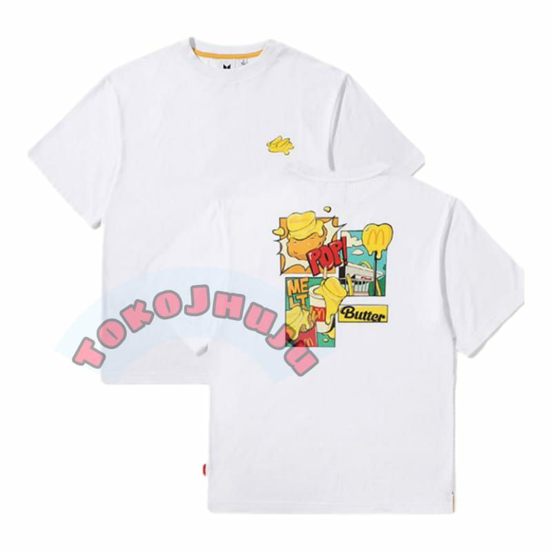 Baju Kaos BTS Kim Taehyung style LOGO MELT BUTTER + PRINT MELT BELAKANG