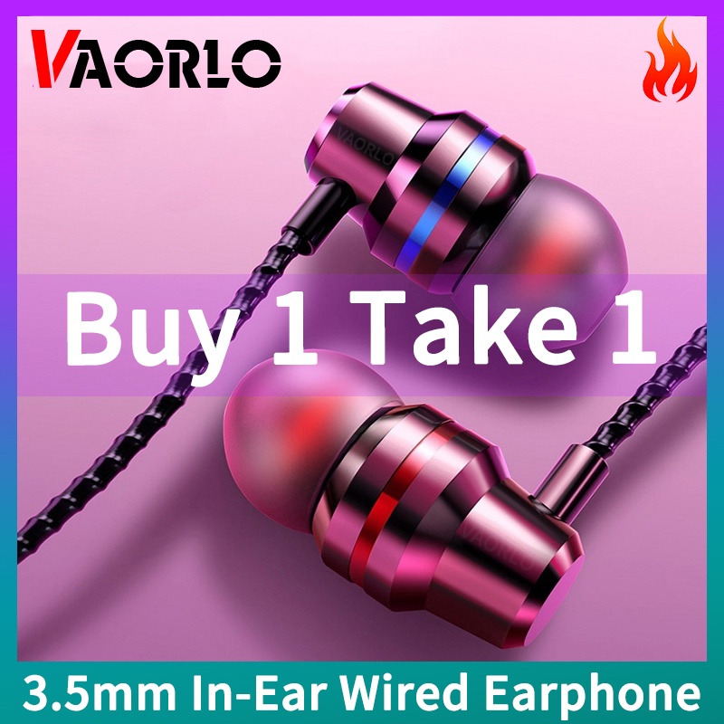 (Buy 1 Get 1 Free) VAORLO Headset Earphone In-Ear Kabel Dinamis Quad Core HiFi Super Bass Dengan Mic + Jack 3.5MM