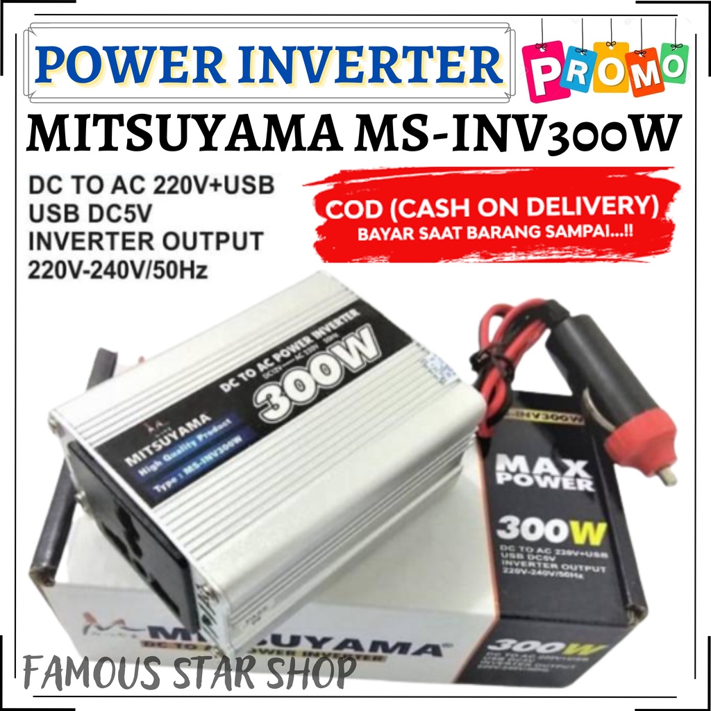 TERBARU~Mitsuyama Power Inverter 300 Watt Adaptor DC12V-AC220V / Inverter Mitsuyama MS-INV300W | FMS