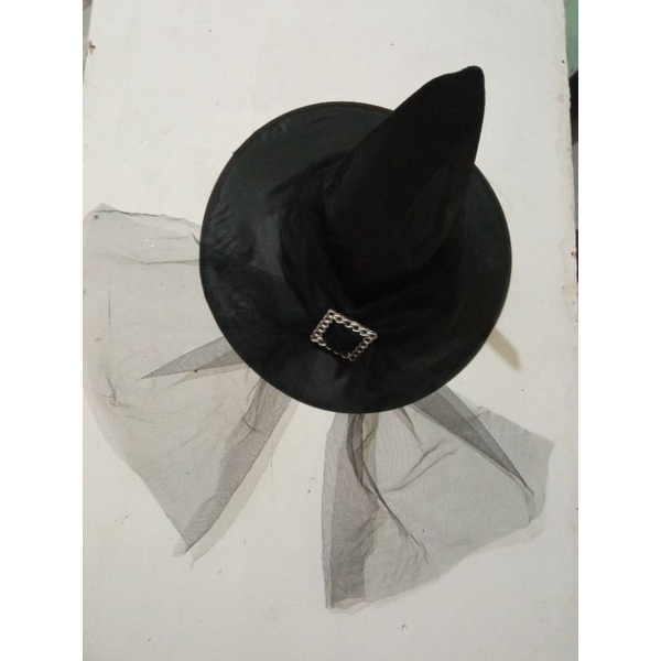 topi penyihir dengan tulle hitam2 in 1