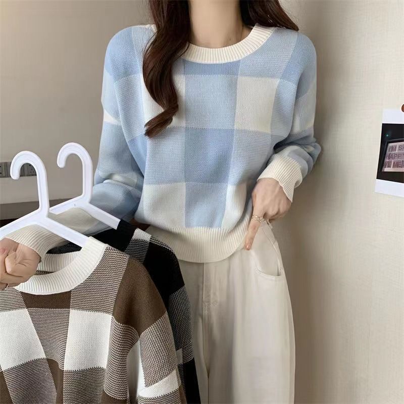 Belle Sweater Top Knit Import - Sweater Rajut Wanita Kotak Kotak TM (95019)