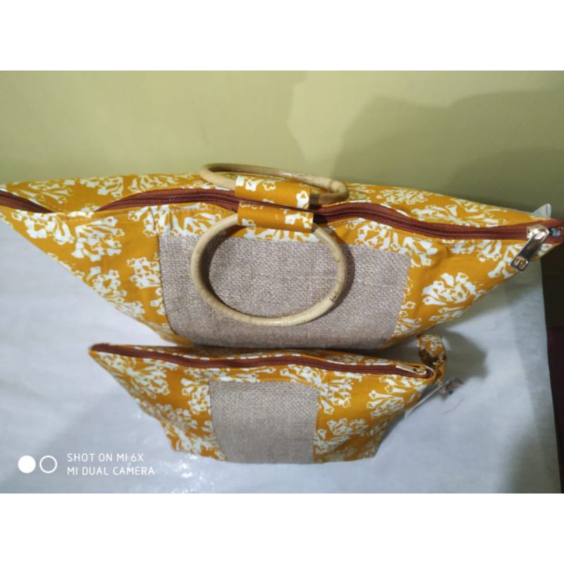 set tas jinjing wanita batik manado kombinasi goni