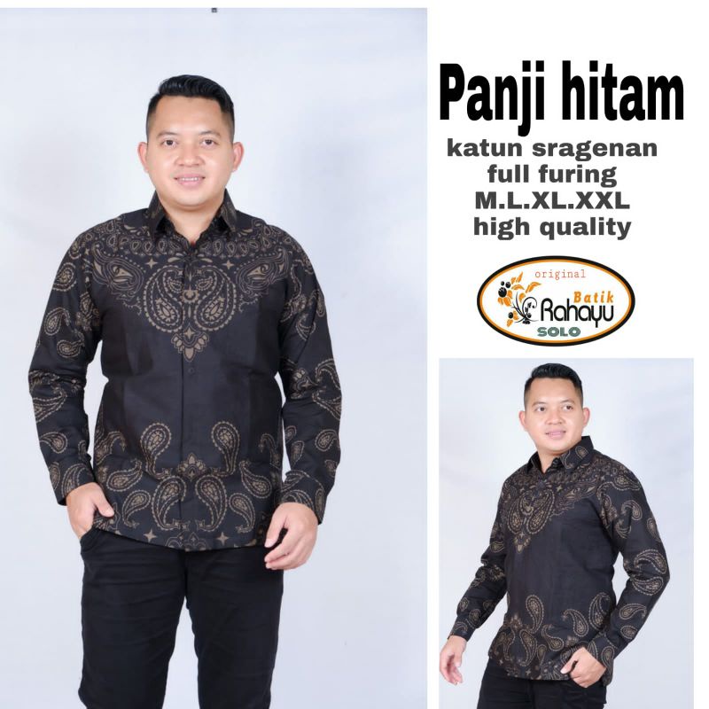 Baju Batik Kemeja Pria Lengan panjang PANJI HITAM BATIK LAPIS FURING